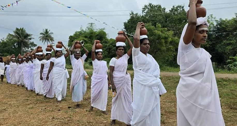 வெள்ளைச் சேலை கட்டி மாட்டுப் பொங்கலிடும் பெண்கள்! 64 sivagangai pongal1
