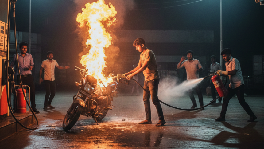 Man sets fire to petrol pump-Online Tamil News